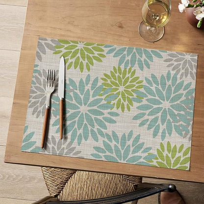 Artoid Mode Floral Vinyl Placemats Set of 6, Heat Resistant Washable Non-Slip Plistic PVC Place Mats for Party Kitchen Dining Decor, Sage