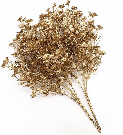 Artificial Plants for Christmas Decor, Plastic Golden Daisy leaves Faux Shrubs Simulation Flower Indoor Outdoor Home Garden Planter Filler Party Hotel Verandah Wedding DIY Decoration - Gold 2 Pack