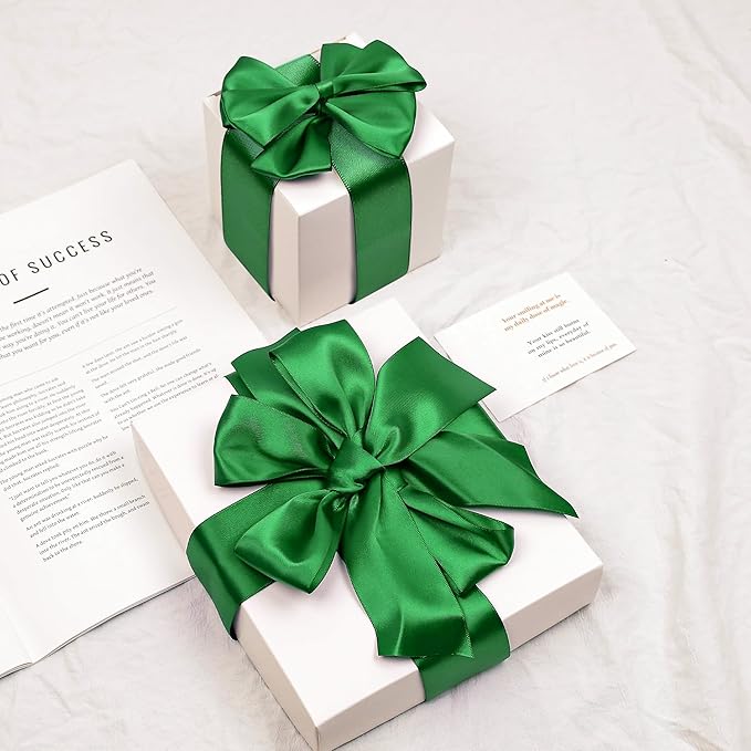 Green Satin Ribbon, Double Faced 2 Inch X 25 Yards Green Ribbon, Premium Satin Ribbon for Gift Wrapping, Crafts, Hair Bow Making, Sewing, Flower Bouquet, Wedding Party Decor