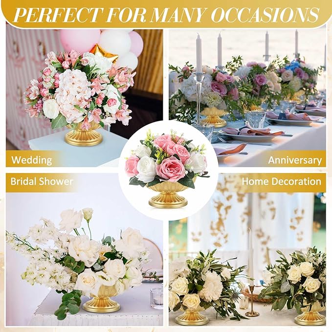 20 Pcs Metal Compote Bowl for Centerpiece Flower Holder Small Compote Vase Indoor Outdoor Flowers Fruits Plant for Christmas Wedding Home Party Decoration (Medium,Bright Gold)