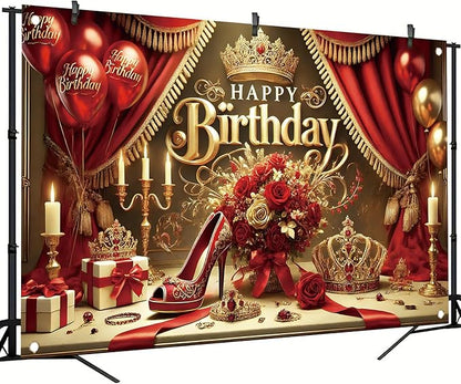 Starlit Patio Red High Heel Backdrop for Woman's Birthday Party, 71 x 43 Inch, Polyester Fabric