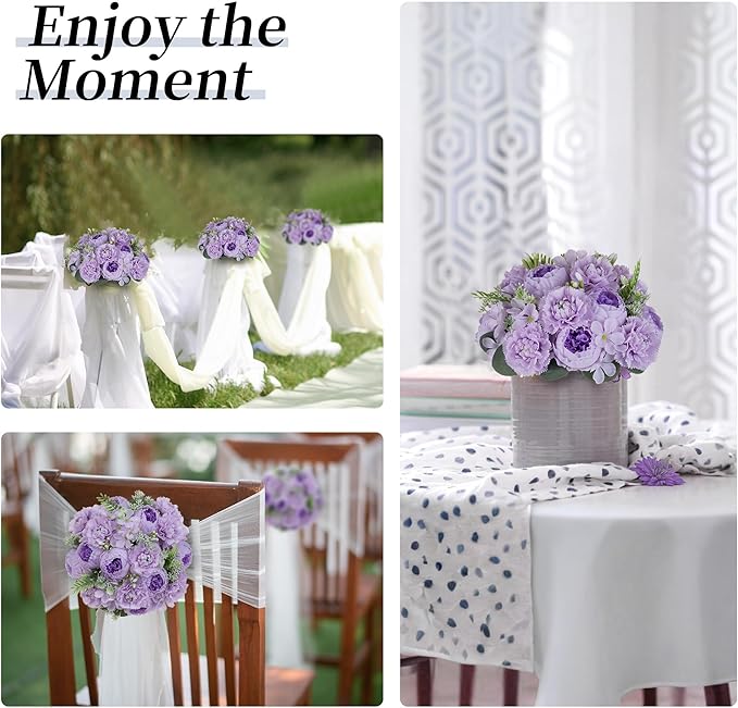 BLOSMON Flower Balls for Wedding Centerpieces: 10pc 9.5 Inch Lilac Fake Peonies Floral Arrangement Bouquet Wedding Decoration Easy Use Artificial Silk Kissing Ball Home Party Baby Shower Decor