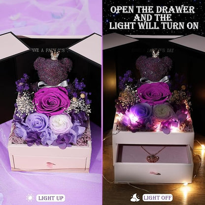 Gifts for Mom Grandma Christmas Birthday Preserved Flowers Roses with Heart Necklace Fresh Flowers for delivery Prime Eternal Forever Flower Box Xmas Gifts for Women Mother Her Wife from Daughter