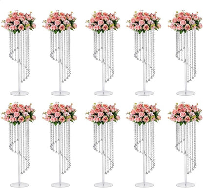 10 Pcs 31.5" Clear Acrylic Tall Flower Vases - Cylinder Pedestal Stands for The Table Centerpieces for Parties, Chandelier Crystals Decorative Flower Stand, Wedding, Celebration, Home Decoration