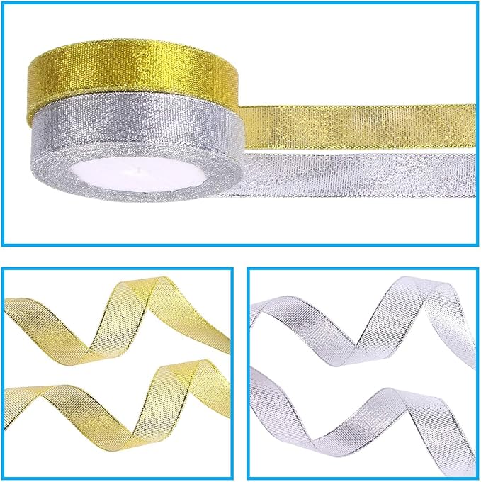 DECYOOL 4 Rolls 150 Yards Christmas Ribbons Metallic Glitter Fabric Organza Holiday Festival Ribbons 4/5" Wide for Gift Wrapping Decoration