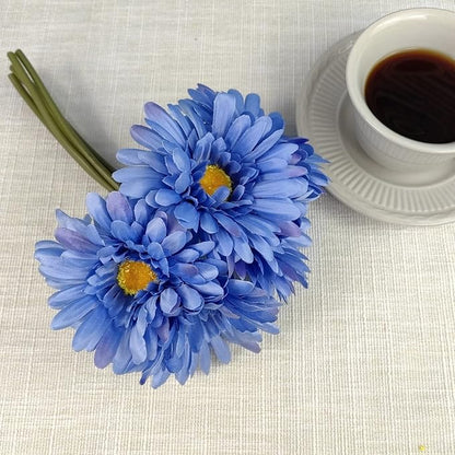 TOPIA Artificial African Daisies Flowers African Daisy Silk Flowers Artificial Gerbera Daisies Pack of 10 (Blue)