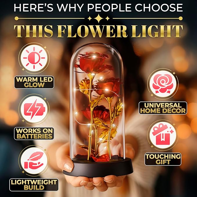 KETAR Rose in Glass Dome – LED Glass Rose Flower Lights, Romantic Flowers Roses for Home Decor, Christmas & Birthday Gifts for Women | Gifts for Mom, Grandma, & Girlfriend – Elegant Lighting Solution