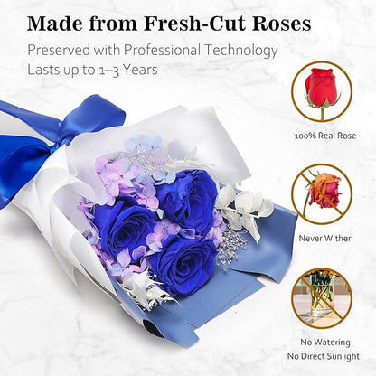 Flower Bouquet Gifts for Her, Flowers for Delivery Prime, Preserved Roses Flower Gifts for Women, Valentines Flowers, Mom Gifts from Daughter Son, Birthday Gifts, Real Roses,Blue Roses