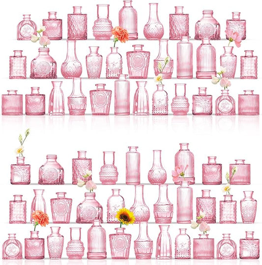 Bud Vases in Bulk 64, Glass Vases for Centerpieces, Small Vases for Flowers, Small Flower Vase for Centerpieces, Mini Vintage Vase, Pink Bud Vases for Wedding Table Decor