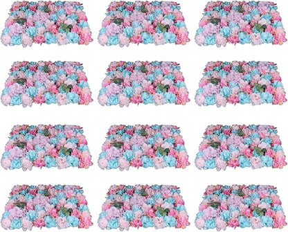 12pcs Simulated Flower Wall Decoration, 23.6x15.74in F-Lower W-All Panel for F-Lower W-All Backdrop, Flower Wall Decorative Background, Fine Grid, Multi-Tiered Petals, Photography Props