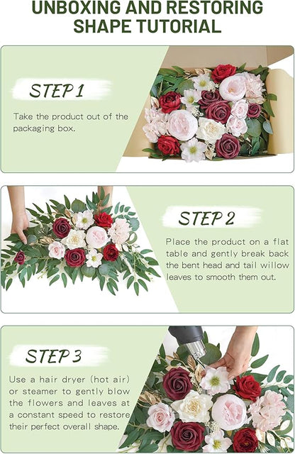 Faux Flower Swag Set of 2 for Wedding Welcome Signs Floral Swag Wedding Reception Ceremony Signs Decor (A-Burgundy Pink)