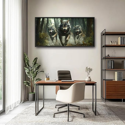 Forests Wolf Large Decor Wall Art Wolves Framed Pictures for Living Room, Animal Oversized Canvas Print Painting Modern Extra Large Framed Artwork for Bedroom Office Home Decor 60"x30"