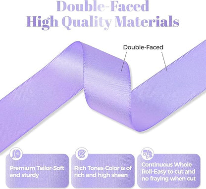 Premium Double Faced Satin Lilac Ribbon, 1 Inch X 50 Yards, Perfect for Gift Wrapping, Crafts, Wedding Decor