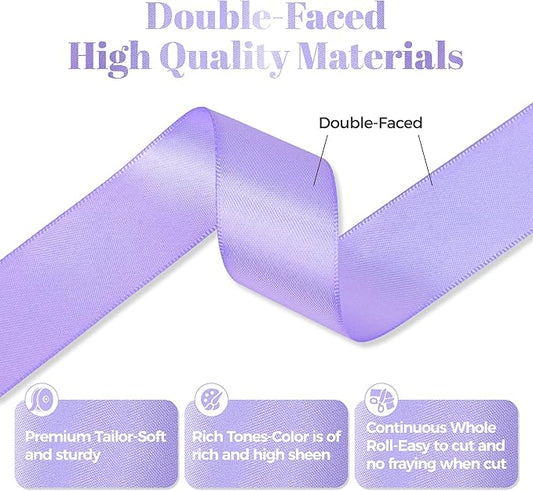 Premium Double Faced Satin Lilac Ribbon, 1 Inch X 50 Yards, Perfect for Gift Wrapping, Crafts, Wedding Decor