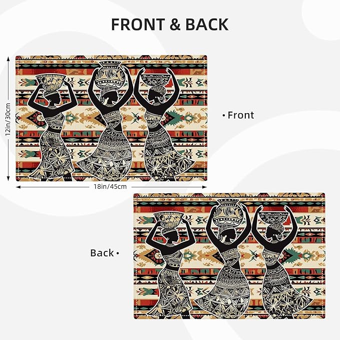 Southwestern Placemats Set of 6, African Woman Place Mats, Rustic Dancing Women with Pot on The Head Dining Table Mats, Washable Placemats for Kitchen Dining Room 18L'' × 12W''