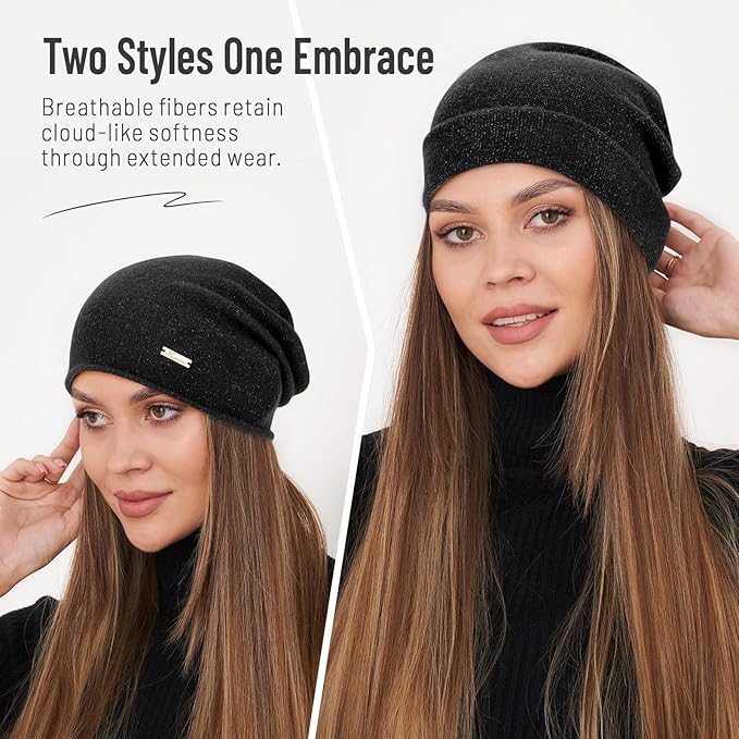 100% Wool Slouchy Beanie, Warm Beanie Hats for Women Breathable Knitting Skull Beanies Cap for Spring Fall Winter
