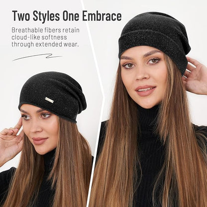 100% Wool Slouchy Beanie, Warm Beanie Hats for Women Breathable Knitting Skull Beanies Cap for Spring Fall Winter