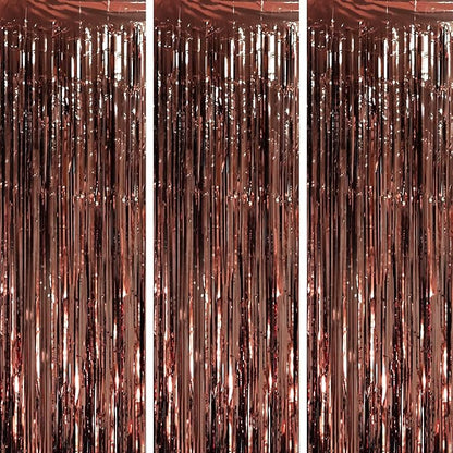 3 Pack 3.3 x 8.2 ft Brown Foil Fringe Backdrop Curtains, Tinsel Streamers Party Decorations, Fringe Backdrop, Door Shimmer for Thanksgiving Day or Birthday Party