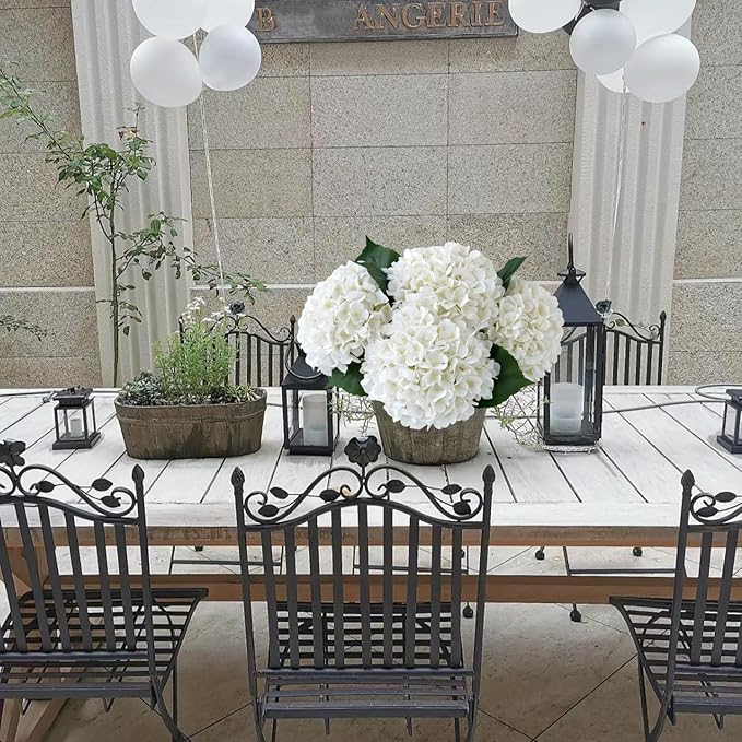 YalzoneMet 4Pcs White Silk Hydrangeas Artificial Flower Natural Lifelike Big Blooms 20'' Long Stem Faux Hydrangea Flower Bouquets for Home Party Indoor Outdoor Wedding Table Centerpiece Decor