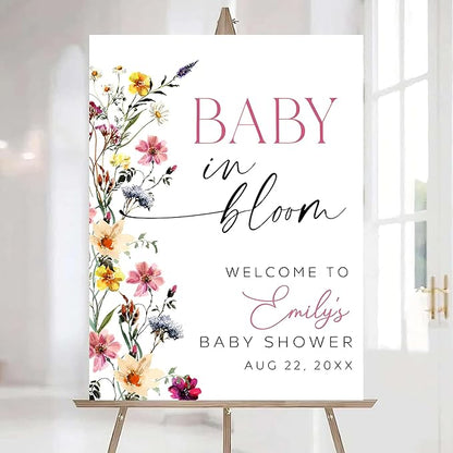 Editable Wildflower Baby Shower Welcome Sign, Personalized Boho Floral Baby Shower Sign, Spring Flowers Theme, Elegant Flower Decorations, Custom Name Signage for Boy or Girl #15