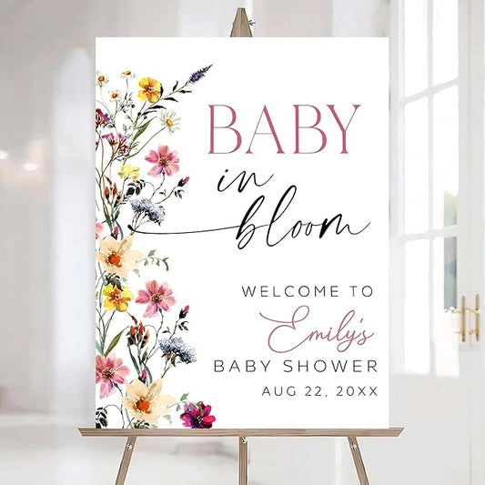 Editable Wildflower Baby Shower Welcome Sign, Personalized Boho Floral Baby Shower Sign, Spring Flowers Theme, Elegant Flower Decorations, Custom Name Signage for Boy or Girl #15