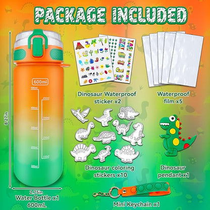 EDSPORTSHOUSE Decorate Your Own Water Bottle Kits for Boys Age 5-12,Dinosaur Painting Crafts,Fun Arts and Crafts Toys for Boys Birthday Christmas(Dinosaur)