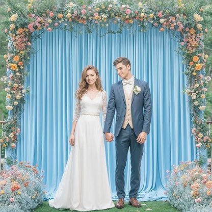 Blue Backdrop Curtains 6 Panels - Wrinkle-Free Light Blue Curtains Polyester Photography Drapes Photo Background for Baby Shower Birthday Party Decorations- 24 X10FT (Blue)