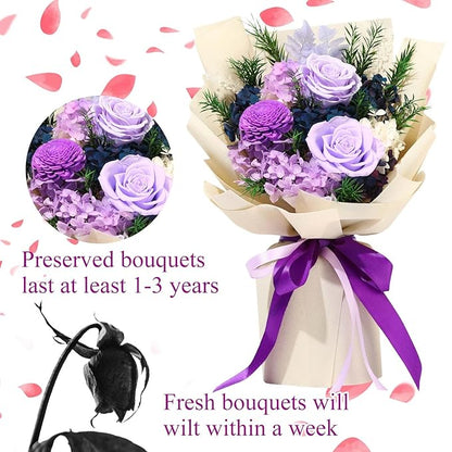 Jtoder Forever Flowers for Delivery, Preserved Blue Flower Bouquets, Long Lasting Purple Roses, Gifts Bouquet for Mother Wife Girlfriend on Festivals Birthday Anniversary