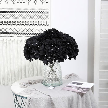 Fake Black Hydrangea Artificial Flowers - Faux Silk Hydrangeas Flowers Heads with Stems Real Touch for Home Wedding Party Table Decor(Black,Black of 10)