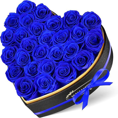 27 Preserved Roses in Heart Shape Gift Box for Her - Forever Flowers for Delivery, Eternal Rose Mothers Gifts for Mom, Wife Anniversary Birthday Gifts for Women, Blue
