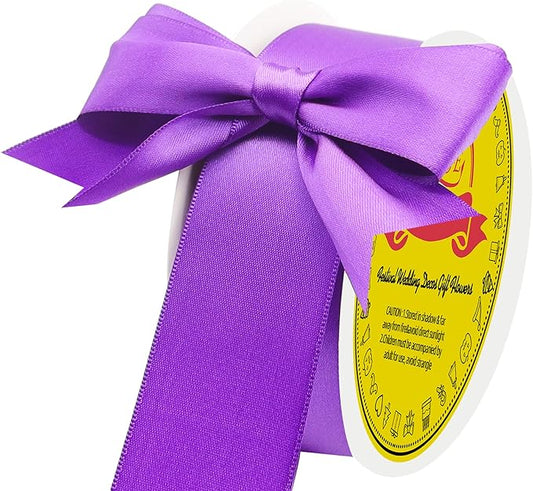 Double Face Purple Satin Ribbon 1-1/2 inch X 50 Yards Polyester Purple Ribbon for Gift Wrapping Very Suitable for Weddings Party Invitation Decorations and More