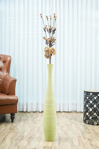 Leewadee Large Floor Vase – Handmade Flower Holder Made of Wood, Sophisticated Tall Vase for Decorative Branches, Pampas Grass and Dried Flowers, 36 inches, Green