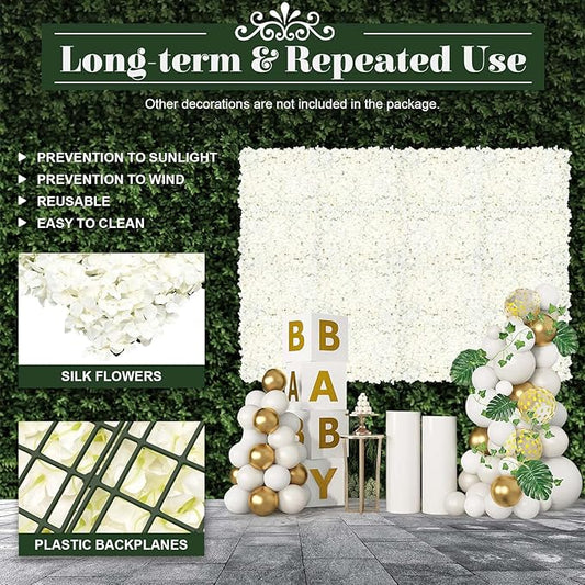 20 PCS Flower Wall Panel Artificial Flowers Wall Decoration 24" x 16" Decorative Hydrangea Flower Panels Wall for Home Party Wedding Christmas Festival Photo Backgdrop Decor (20PCS, White)