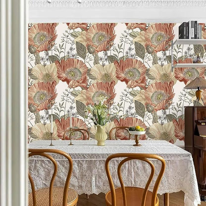 Livebor Floral Wallpaper Peel and Stick Boho Large Floral Peel and Stick Wallpaper Vintage Multicolor Flower Contact Paper 17.7'' x 118.1'' Self Adhesive Wall Paper for Bathroom Wall Covering Decor