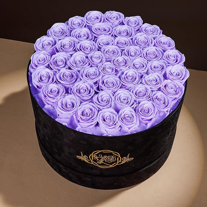 47 Flowers in a Luxury Suede Box, Birthday Gifts for Women, Preserved Flowers, Mothers Day Roses Gift for Mom, Lilac