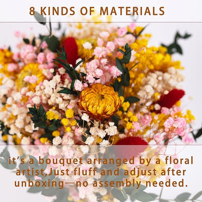 Vibrant Handmade Dried Flower Bouquet with Yellow, Pink, and Red Accents – Perfect for Home Décor, Weddings, and Gift Giving