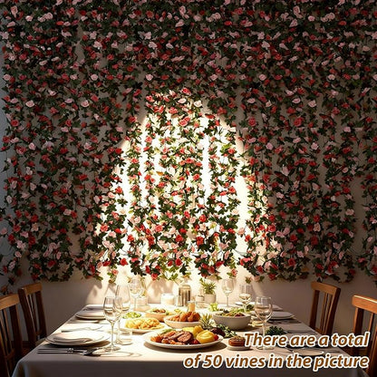 Miracliy 5Pcs 41FT Pink Flower Garland Artificial Rose Arch Vines Fake Spring Floral Garland for Flower Wall Backdrop Wedding Mothers Day Garden Tea Party Decoration