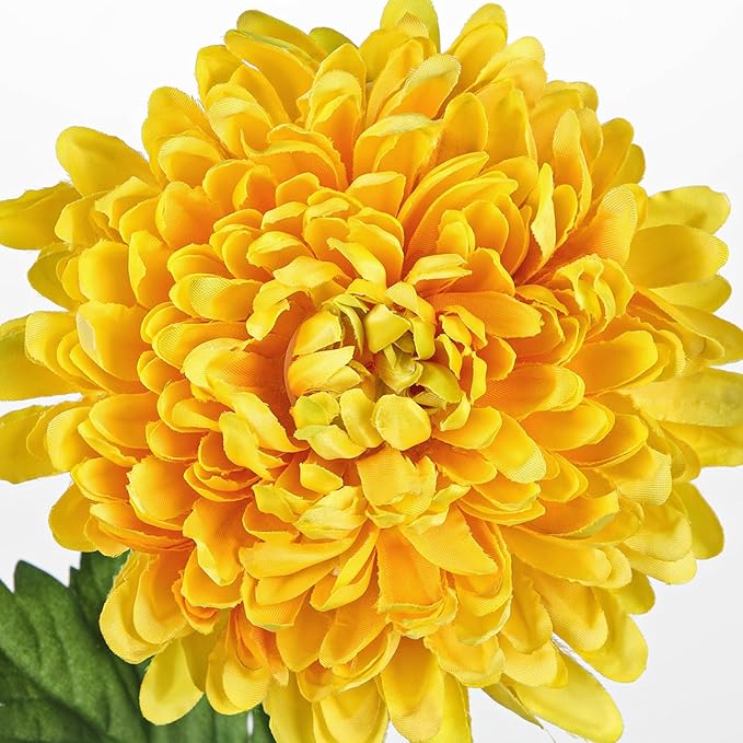 Hollyone 3Pcs Fake Mums Flowers Yellow Artificial Chrysanthemum Flowers Silk 30" Long Stem Floral Arrangements Bouquets Faux Spider Mum Flower Pincushion Flower Bush Spring Home Decor