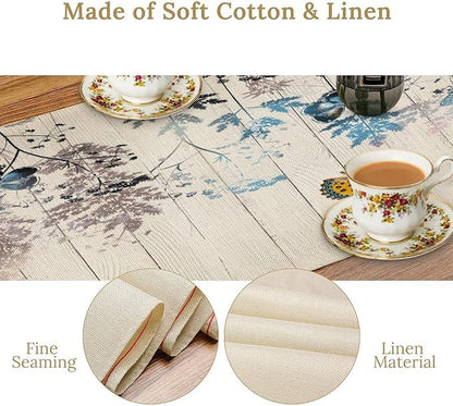 Nature Dandelion Table Runner,Rustic Floral Wood Plank Butterfly Girl Women Pattern Print Burlap Tablecloth for Hotel Indoors Outdoor Dining Room Kitchen Table Decor, 13x80in