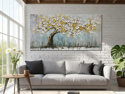 Brushart Gold Tree Wall Art Large Canvas Art Wall Decor for Living Room Picture, Painting Wall Decor Textured for Walls for Bedroom Home Office, 48"x24"