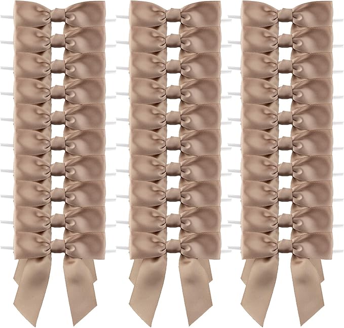 7Rainbows 30pcs Boutique 2.5" Vanilla Satin Ribbon Twist Tie Bows for Tying Up Packages Gift Wrapping