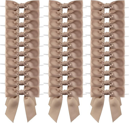 7Rainbows 30pcs Boutique 2.5" Vanilla Satin Ribbon Twist Tie Bows for Tying Up Packages Gift Wrapping