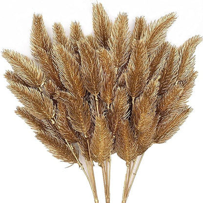 CATTREE Artificial Gold Plants Plastic Fake Grass Faux Shrubs Simulation Bushes Home Indoor Outdoor Garden Leaves Wedding Festival Decoration Hall Table Planter Filler Pine Cones Golden - 3 Pack