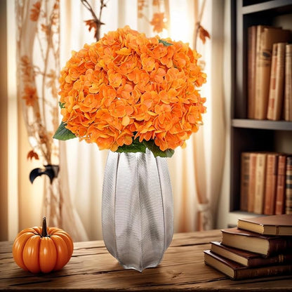 Kimura's Cabin 5Pcs 21inch Real Touch Artificial Hydrangea Flowers Realistic Latex Hydrangeas Long Stem with Leaves Hydrangea Bouquet for Home Wedding Baby Shower Birthday Party Decoration（Orange）