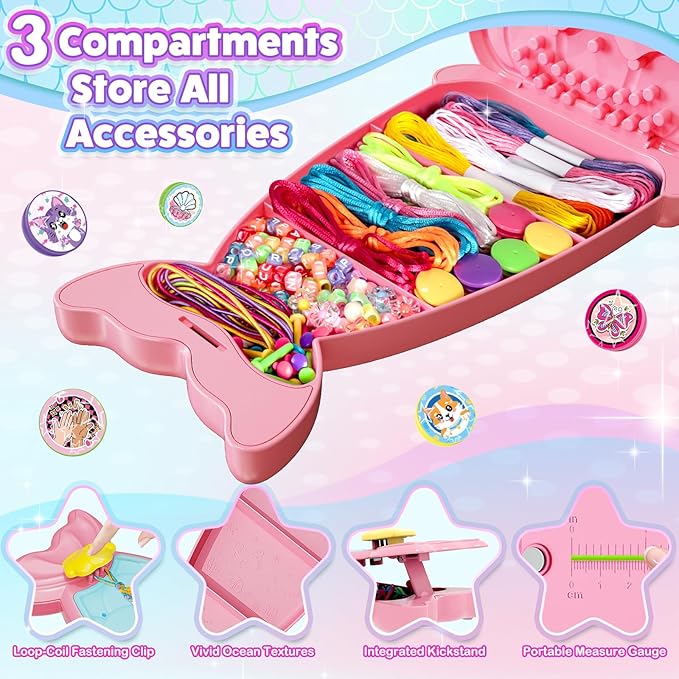2-in-1 Friendship Bracelet Making Kit, Arts and Crafts for Girls Ages 8-12, Jewelry Making Kit＆DIY Travel Activity Toys Set, Christmas Birthday Gifts for 6 7 8 9 10 11 12 Year Old Teen Girls (Pink)
