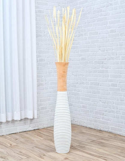 Leewadee Large Floor Vase – Handmade Flower Holder Made of Wood, Sophisticated Vessel for Decorative Branches and Dried Flowers, 36 inches, Ecru White