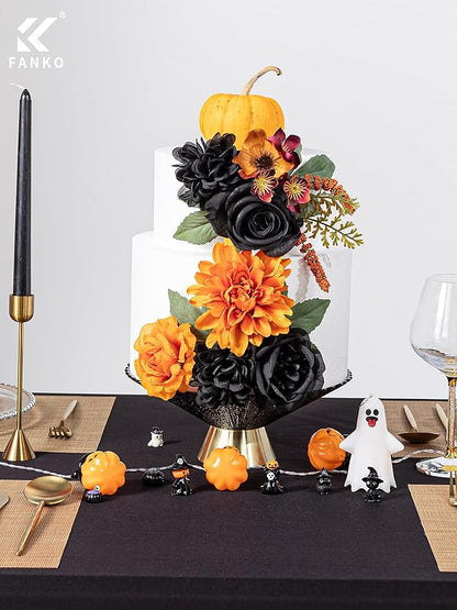 FANKO Artificial Flowers Black Rose: Mixed Fake Silk Flowers Combo Orange Rose & Dahlia Vintage Assorted Blooms for DIY Wedding Bridal Bouquets/Centerpieces/Halloween Decor