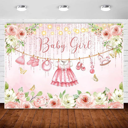 InMemory Baby Girl Baby Shower Backdrop Pink Floral Baby Shower Decorations,Glitter Rose Gold Babys Clothes Photography Background It's a Sweet Baby Girls Shower Party Banner PhotoBooth Supplies 5x3ft