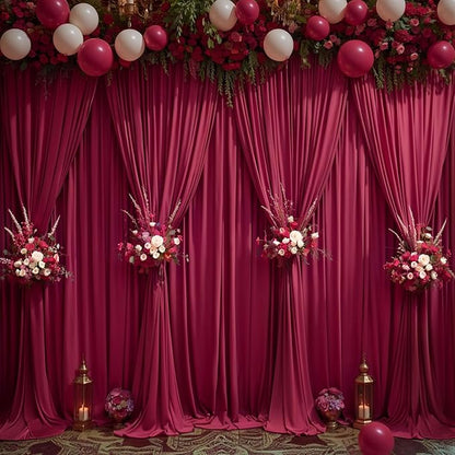 Burgundy Backdrop Curtains 6 Panels - Wrinkle-Free Polyester Photography Drapes for Baby Shower & Birthday Party - 24 X 10FT