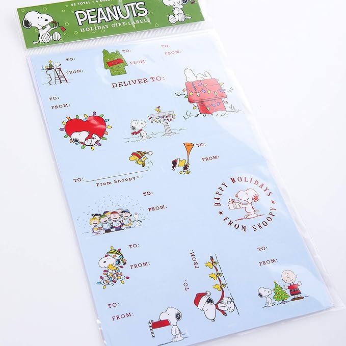 Graphique Peanuts™ Gift Labels | 52 Self-Adhesive Christmas Stickers | 13 Designs with Red Foil Accents | to and from Names | for Holiday Wrapping Paper & Gift Bags